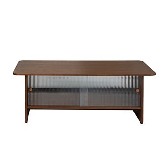 47-inch Rectangular Modern Minimalist Coffee Table with Storage Cabinet, Brown