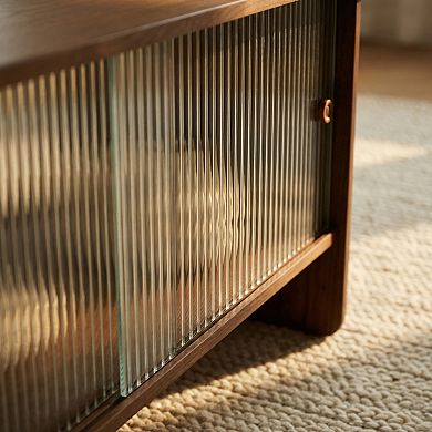 47-inch Rectangular Modern Minimalist Coffee Table with Storage Cabinet, Brown