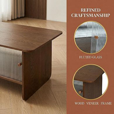 47-inch Rectangular Modern Minimalist Coffee Table with Storage Cabinet, Brown