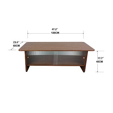 47-inch Rectangular Modern Minimalist Coffee Table with Storage Cabinet, Brown