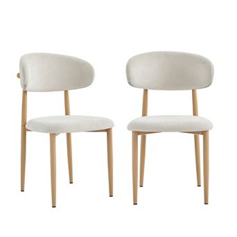 2 pc Dining Chair Set, Modern Farmhouse Linen Cushioned Chairs with Birch Wood Finish Metal Legs