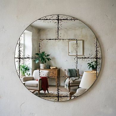 Vintage Industrial Round Wall-Mounted Mirror, 36×36 Inch HD True Reflection, Slim Iron Frame