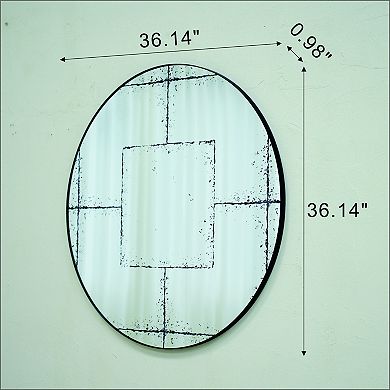 Vintage Industrial Round Wall-Mounted Mirror, 36×36 Inch HD True Reflection, Slim Iron Frame