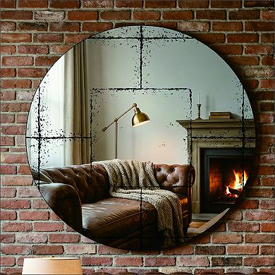 Vintage Industrial Round Wall-Mounted Mirror, 36×36 Inch HD True Reflection, Slim Iron Frame