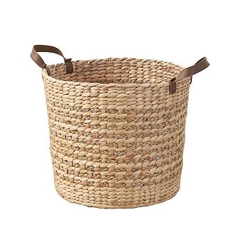 Isidore Water Hyacinth Woven Round Multi-Use Storage Basket, 15.7" x 15.7" x 11.8", Natural Brown