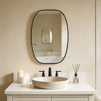 lack Metal Framed 20x30 in Oval Vanity Bathroom Mirror, Vertical or Horizontal Mounting