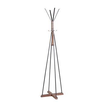 Reclaimed Wood and Metal Freestanding Coat Rack with 8 Hooks, 71" Height
