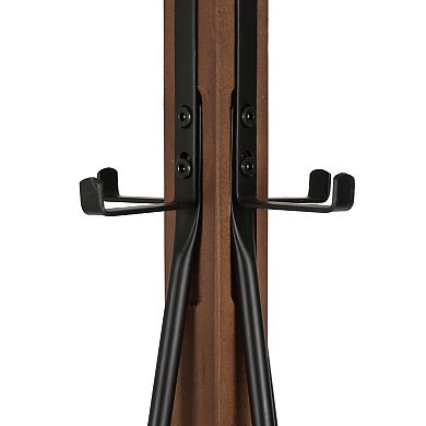 Reclaimed Wood and Metal Freestanding Coat Rack with 8 Hooks, 71" Height