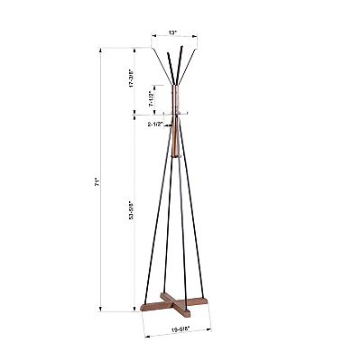 Reclaimed Wood and Metal Freestanding Coat Rack with 8 Hooks, 71" Height