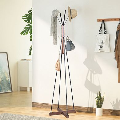 Reclaimed Wood and Metal Freestanding Coat Rack with 8 Hooks, 71" Height
