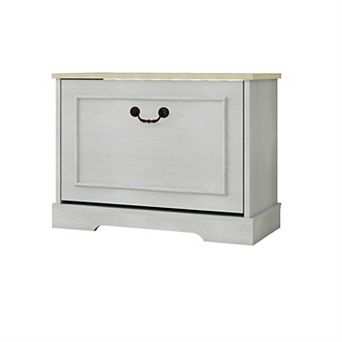Modern Shoe Storage Bench with 1 Flip Drawer and Adjustable Shelf, Antique White