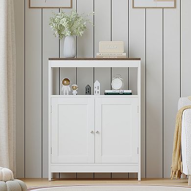 White Free-Standing Bathroom Cabinet for Kitchen, Living Room, Entryway Multi-Purpose Organizer