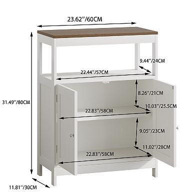 White Free-Standing Bathroom Cabinet for Kitchen, Living Room, Entryway Multi-Purpose Organizer