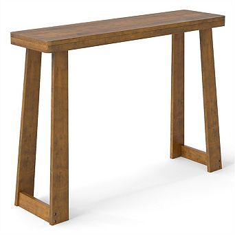 Walnut Solid Rubber Wood Narrow Console Table, 43" Space-Saving Entryway Table for Small Hallways
