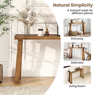Walnut Solid Rubber Wood Narrow Console Table, 43" Space-Saving Entryway Table for Small Hallways