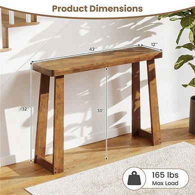 Walnut Solid Rubber Wood Narrow Console Table, 43" Space-Saving Entryway Table for Small Hallways