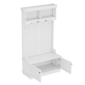 Hall Tree with Storage Shoe Bench for Entryway and Hallway, 4-in-1 Coat Rack with Hooks, White