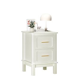 Modern Nightstand with 2 Drawers, Off White
