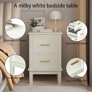 Modern Nightstand with 2 Drawers, Off White