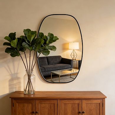 Black Metal Framed 24x36 in Oval Vanity Bathroom Mirror,Vertical or Horizontal Wall Mount
