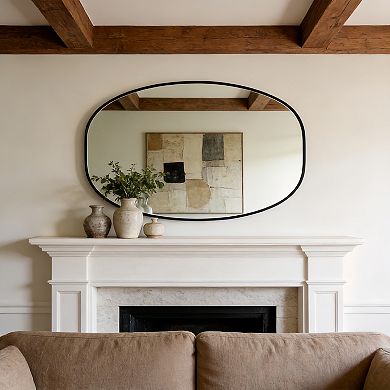 Black Metal Framed 24x36 in Oval Vanity Bathroom Mirror,Vertical or Horizontal Wall Mount