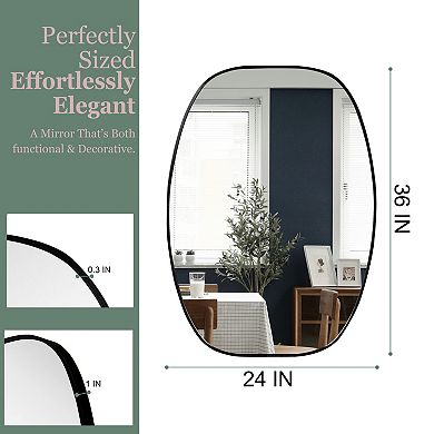 Black Metal Framed 24x36 in Oval Vanity Bathroom Mirror,Vertical or Horizontal Wall Mount