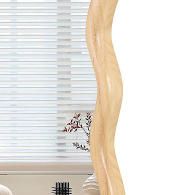 Solid Wood Wavy Mirror 31x31 Inch - Natural Wood Frame