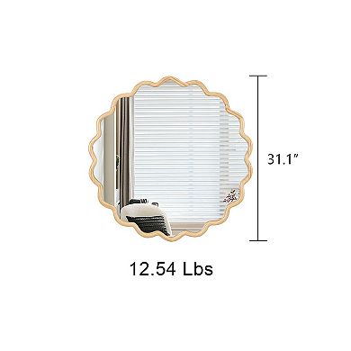 Solid Wood Wavy Mirror 31x31 Inch - Natural Wood Frame