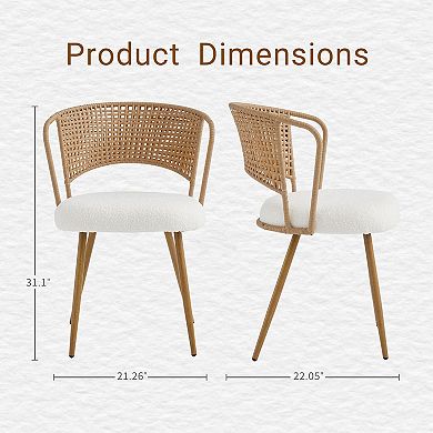 2-Pack Wicker Dining Chairs with Soft Foam Cushion, Wing-Back Design, Metal Legs, 22x21x31 Inches