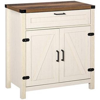 Farmhouse Sideboard Buffet Cabinet with 2 Barn Doors, White, 30"W x 15.25"D x 32.75"H
