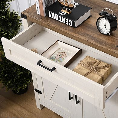 Farmhouse Sideboard Buffet Cabinet with 2 Barn Doors, White, 30"W x 15.25"D x 32.75"H