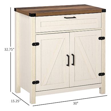 Farmhouse Sideboard Buffet Cabinet with 2 Barn Doors, White, 30"W x 15.25"D x 32.75"H