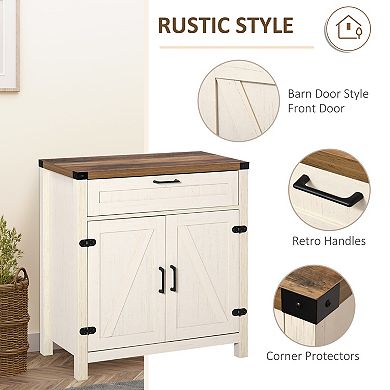 Farmhouse Sideboard Buffet Cabinet with 2 Barn Doors, White, 30"W x 15.25"D x 32.75"H