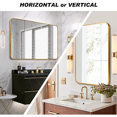 30x40 Inch Gold Metal Framed Rectangular Bathroom Wall Mirror