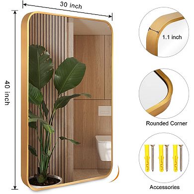 30x40 Inch Gold Metal Framed Rectangular Bathroom Wall Mirror