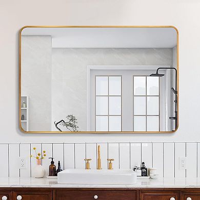 30x40 Inch Gold Metal Framed Rectangular Bathroom Wall Mirror