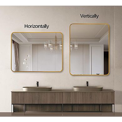24x36 Inch Gold Metal Framed Rectangular Bathroom Mirror for Wall