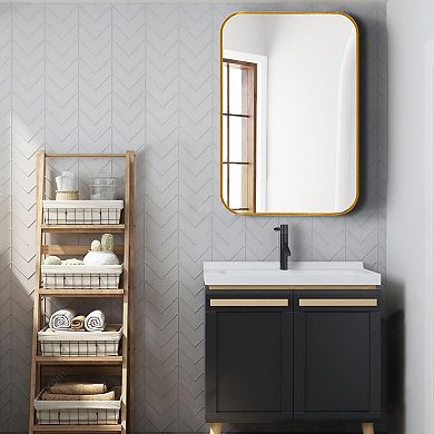 24x36 Inch Gold Metal Framed Rectangular Bathroom Mirror for Wall