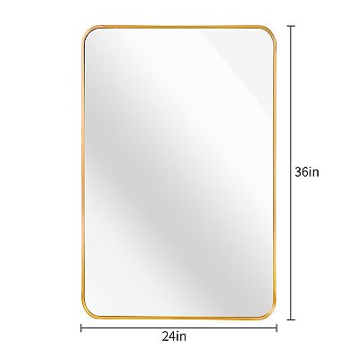 24x36 Inch Gold Metal Framed Rectangular Bathroom Mirror for Wall