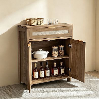 Boho Rattan Sideboard Buffet Cabinet with Adjustable Shelf, 30"L x 14"W x 33.8"H