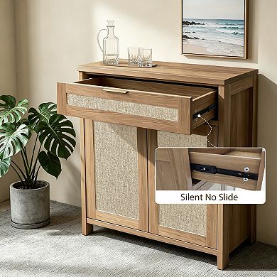 Boho Rattan Sideboard Buffet Cabinet with Adjustable Shelf, 30"L x 14"W x 33.8"H