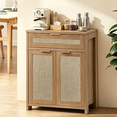 Boho Rattan Sideboard Buffet Cabinet with Adjustable Shelf, 30"L x 14"W x 33.8"H