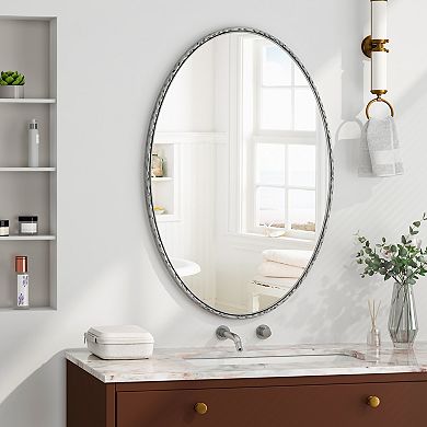 Iron Art Oval Retro Mirror with Antique Silver Frame, Glass & MDF Backing, Wall Hanging for Bathroom