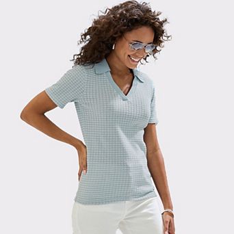 Lascana Women's Textured Knit Polo Shirt