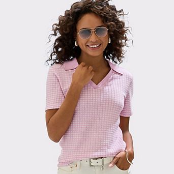 Lascana Women's Textured Knit Polo Shirt