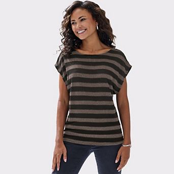 Lascana Women's Striped Metallic Top