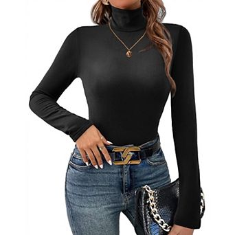 Ekouaer Womens Three Piece Turtleneck Long Sleeve Shirts Basic Slim Fit Soft Thermal Underwear Tops