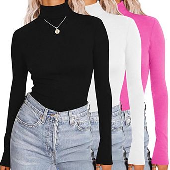Ekouaer Womens Three Piece Turtleneck Long Sleeve Shirts Basic Slim Fit Soft Thermal Underwear Tops