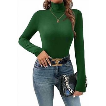 Ekouaer Womens Three Piece Turtleneck Long Sleeve Shirts Basic Slim Fit Soft Thermal Underwear Tops