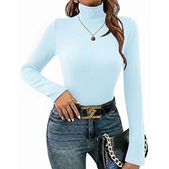 Ekouaer Womens Three Piece Turtleneck Long Sleeve Shirts Basic Slim Fit Soft Thermal Underwear Tops